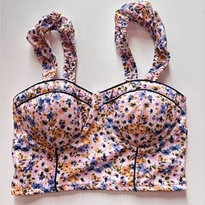 Floral Ruffled Strap Bustier Top